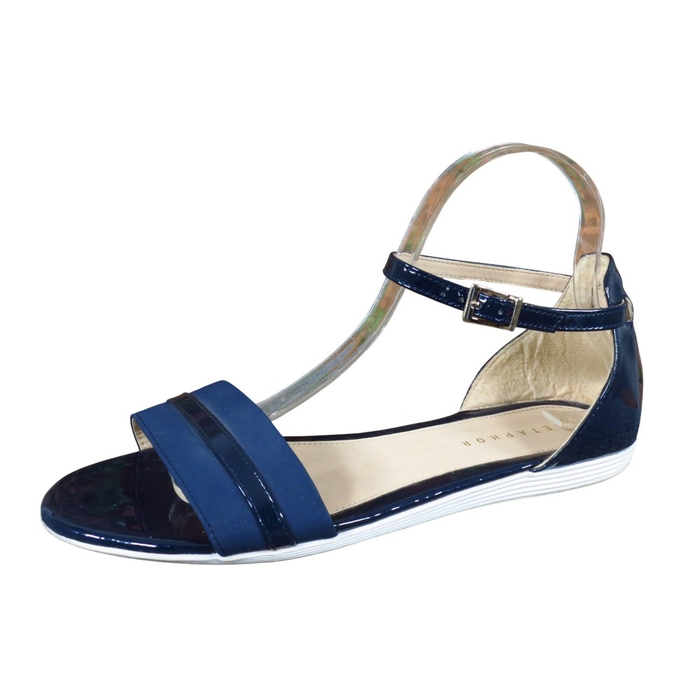 Metaphor Tiffany Women Ankle Strap Sandal Size 8 Summer Dressy Navy Blue Patent